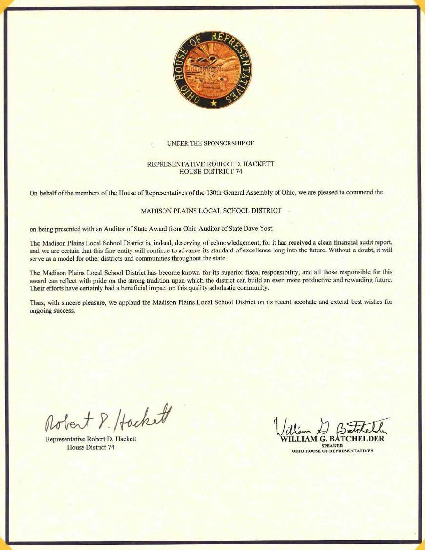 Ohio House of Representatives Commendation - 2012